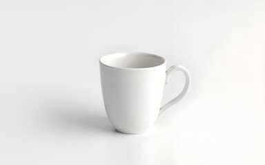 Fototapeta premium Ceramic Mug: A pristine, minimalist image of a clean, white ceramic mug with a classic design. Perfect for showcasing a drink or design. High quality