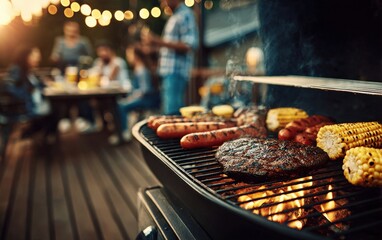 Grilling mouthwatering food at a backyard party, savoring the flavors of summer evenings filled with laughter and togetherness