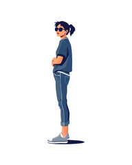 Detailed flat vector people and illustration, woman with casual outfit
