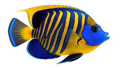 Close-up of a vibrant angelfish isolated on a transparent background.