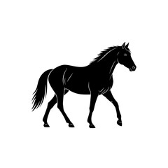Obraz premium Silhouette of a graceful horse walking, depicted in black against a white background.