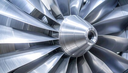 Brushed Aluminum Turbine Blade Close-Up Showing Metallic Texture and Reflective Surfaces