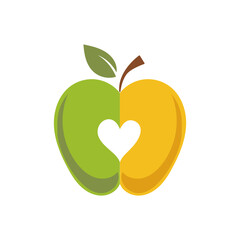 Apple heart icon. Healthy life symbol. Nutrition love concept. Fruit care Vector.