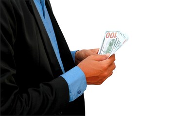 Close up of businessman hand holding 100 dollar money