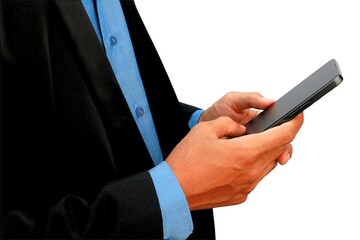 close up photo of businessman's hand holding cellphone