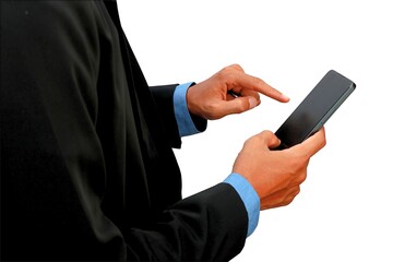close up photo of businessman's hand holding cellphone