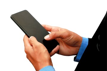 close up photo of businessman's hand holding cellphone