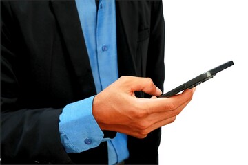 close up photo of businessman's hand holding cellphone