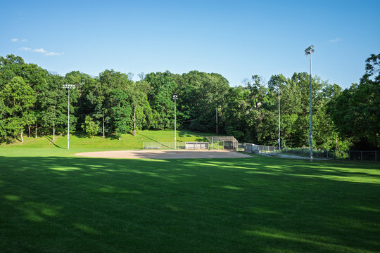 Empty baseball field at Mowry Park, Pittsburgh on a clear day - Powered by Adobe