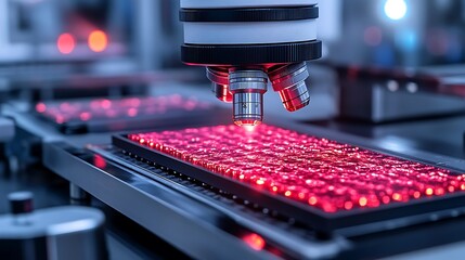 Close-up of a precision inspection machine examining components.