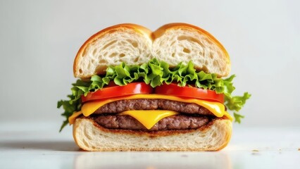 Delicious Close Up Burger with Double Patty and Fresh Ingredients Food
