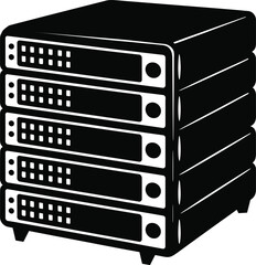 Stacked Server Rack Silhouette – Data Storage and Network Hardware Vector Icon