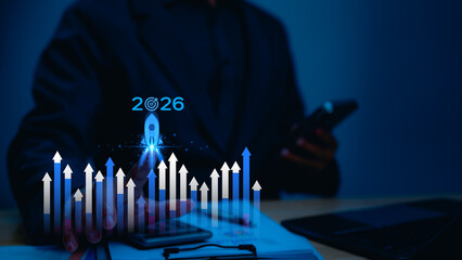 Achieve Your Goal Digital Growth Future ROI CRM Sustainability Upward Arrow Graph Illustrates Conversion Disruption Spirit, Aiming 2026
