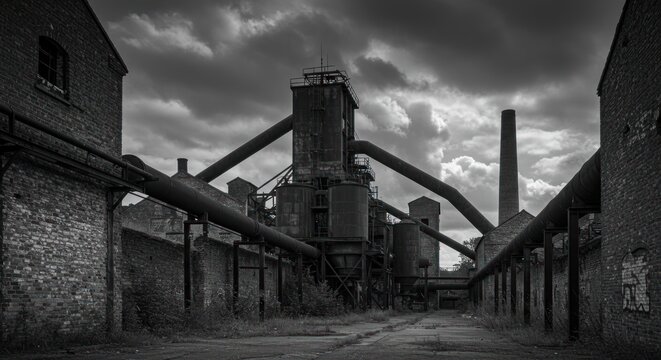 Industrial Ruins Under a Gloomy Sky