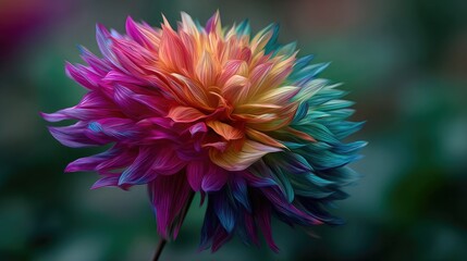 A vibrant dahlia flower with a rainbow of colors.