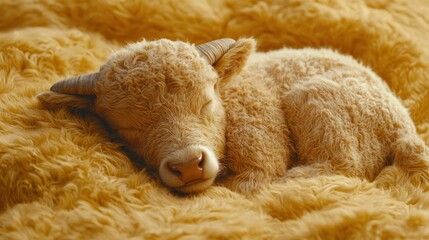 Adorable Highland Calf Napping on Plush Blanket