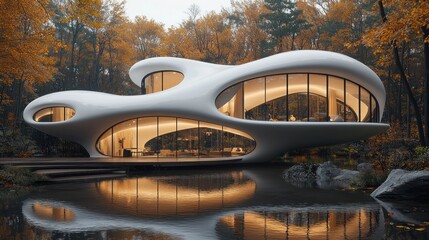 Fluid Architectural Design: A Modern Home Nestled in Autumnal Woods