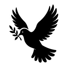 Obraz premium Silhouette of a flying dove holding an olive branch, a universal symbol of peace and hope