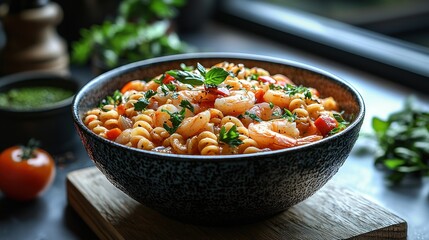 Delicious Shrimp Pasta in a Rustic Bowl