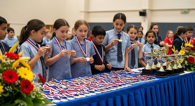 Young Athletes' Triumph: Medals, Trophies, and a Festive Atmosphere