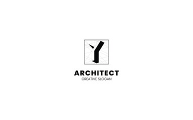 Letter Y Architect logo with isometric bottom left view and technical sketch style
