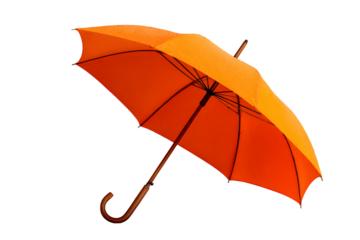 Vibrant orange umbrella isolated against a stark transparent backdrop, minimalism