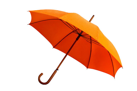 Vibrant orange umbrella isolated against a stark transparent backdrop, minimalism
