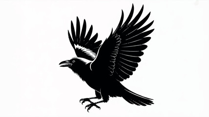 Obraz premium Striking black and white silhouette illustration of a raven in majestic flight