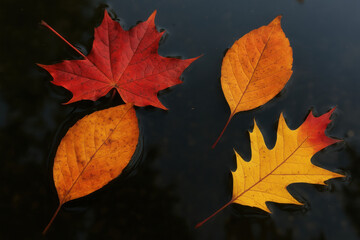 Autumn Leaves in Water - Photo