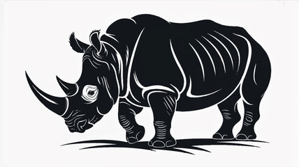 Fototapeta premium Black and white rhinoceros silhouette in profile facing left a striking graphic illustration