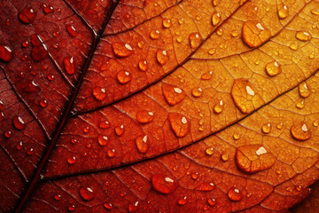 Fototapeta premium Autumn Leaf with Raindrops (Photo)
