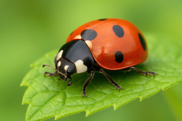 Fototapeta premium Ladybug on a Green Leaf, Photo