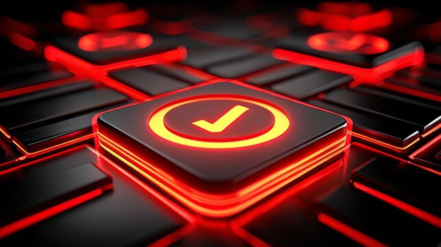 Red glowing button on a black keyboard, detailed closeup red