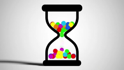 A graphic illustration of an hourglass filled with vibrant, multicolored balls instead of sand. - Powered by Adobe