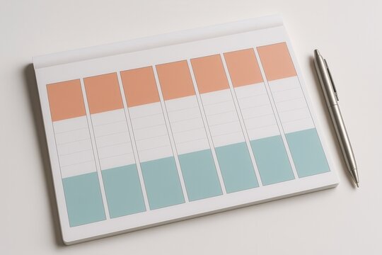 Weekly planner notepad with pen on white desk organizing work week schedule