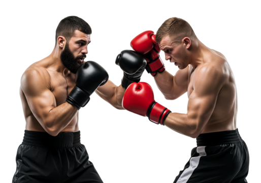 Intense Male Boxers Engaged in a Dynamic Fight on a Clean White Studio Set