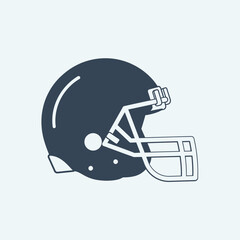 A dark blue football helmet graphic on a light blue background.