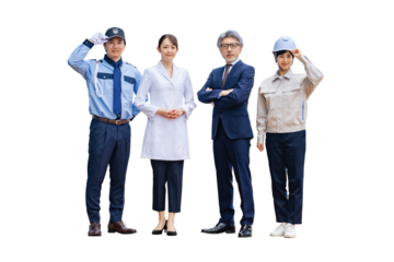 様々な職業の男女グループ　手作業で精密に切り抜いた背景透過全身写真PNG