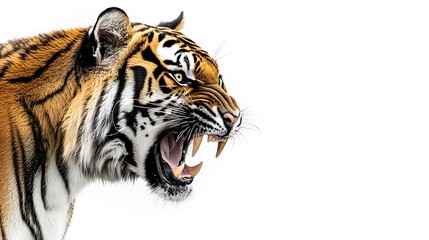 Fototapeta premium Roaring Tiger Portrait on White Background