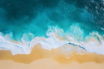 Turquoise Ocean Waves Crashing on Sandy Beach Aerial View Paradise