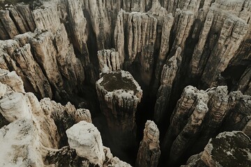 Rock Formation Aerial View with Canyon Landscape and Rugged Peaks