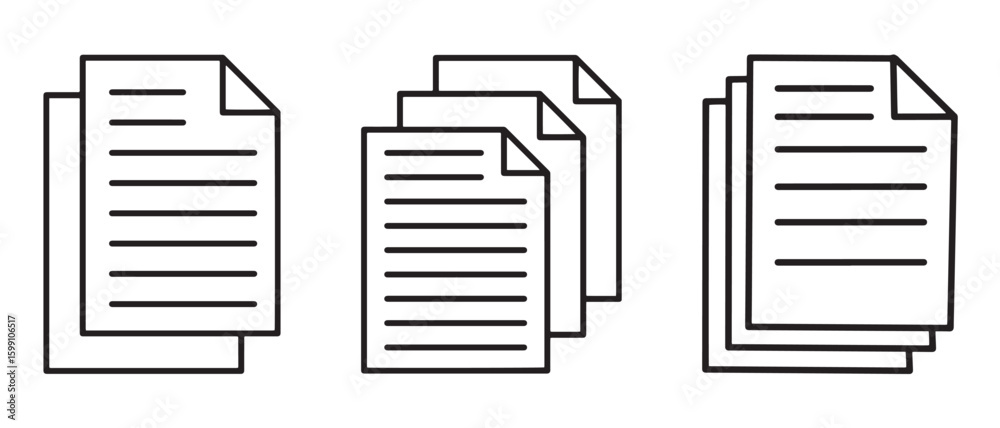 Aufkleber document icon set. paper symbol with single and multiple page. symbol collection. document line icon