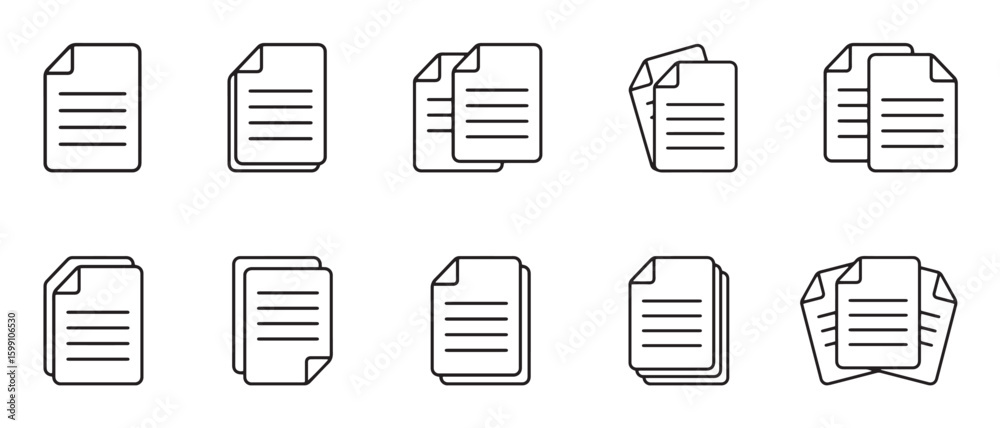 Fototapete document icon set. paper symbol with single and multiple page. symbol collection. document line icon