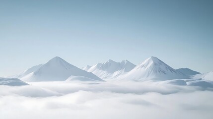 Snowy Mountain Peaks Emerging From Cloudscape Scenic Winter Landscape