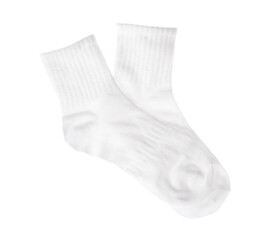 Pair of comfortable socks isolated on white, top view
