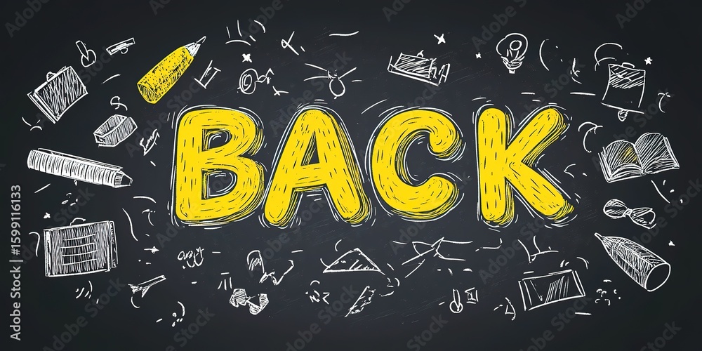 Fototapete back to school text effect vector file with easily recognizable letters and icons, in a yellow color