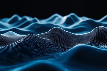 Abstract Blue Wavy Landscape Made of Dots on Dark Background