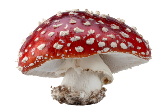 Amanita muscaria on transparent background displaying poisonous mushrooms properties