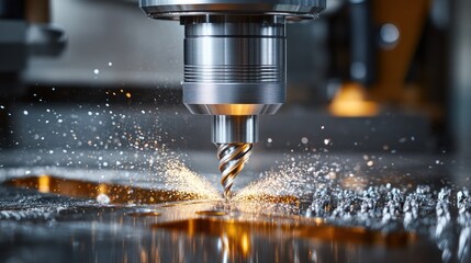 Precision machining showcasing metalworking process with flying sparks