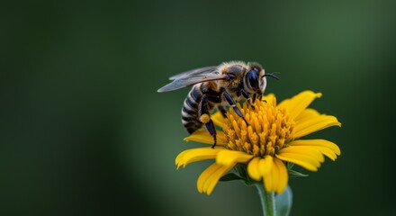 Bee on Yellow Flower Closeup Macro Photography